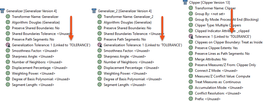 TOLERANCE parameter supplies values to three FME parameters